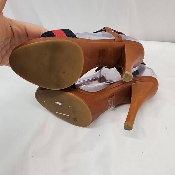 Michael Kors Size 9 Seaport T-Strap Luggage Leather High 4.5" Heels - Picture 6 of 8